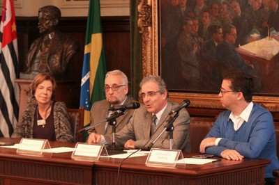 Maria Alice Setubal, Paulo Saldiva, Marcelo de Andrade Romero and Eduardo Saron