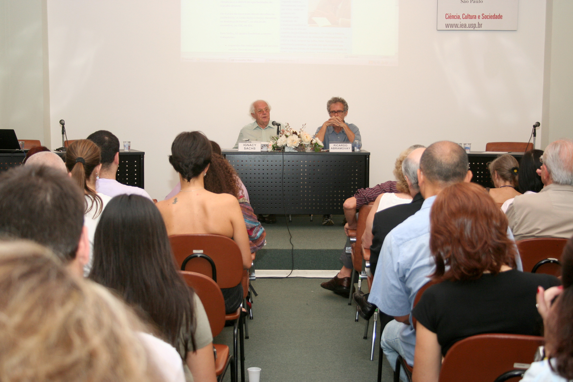 Ignacy Sachs e Ricardo Abramovay na abertura do evento