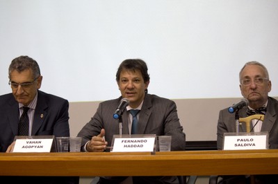Vahan Agopyan, Fernando Haddad e Paulo Saldiva