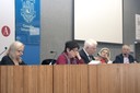 À partir da esquerda, Jeanne Marie Gagnebin, Cremilda Medina, Sergio Paulo Rouanet, Barbara Freitag e Willi Bolle 