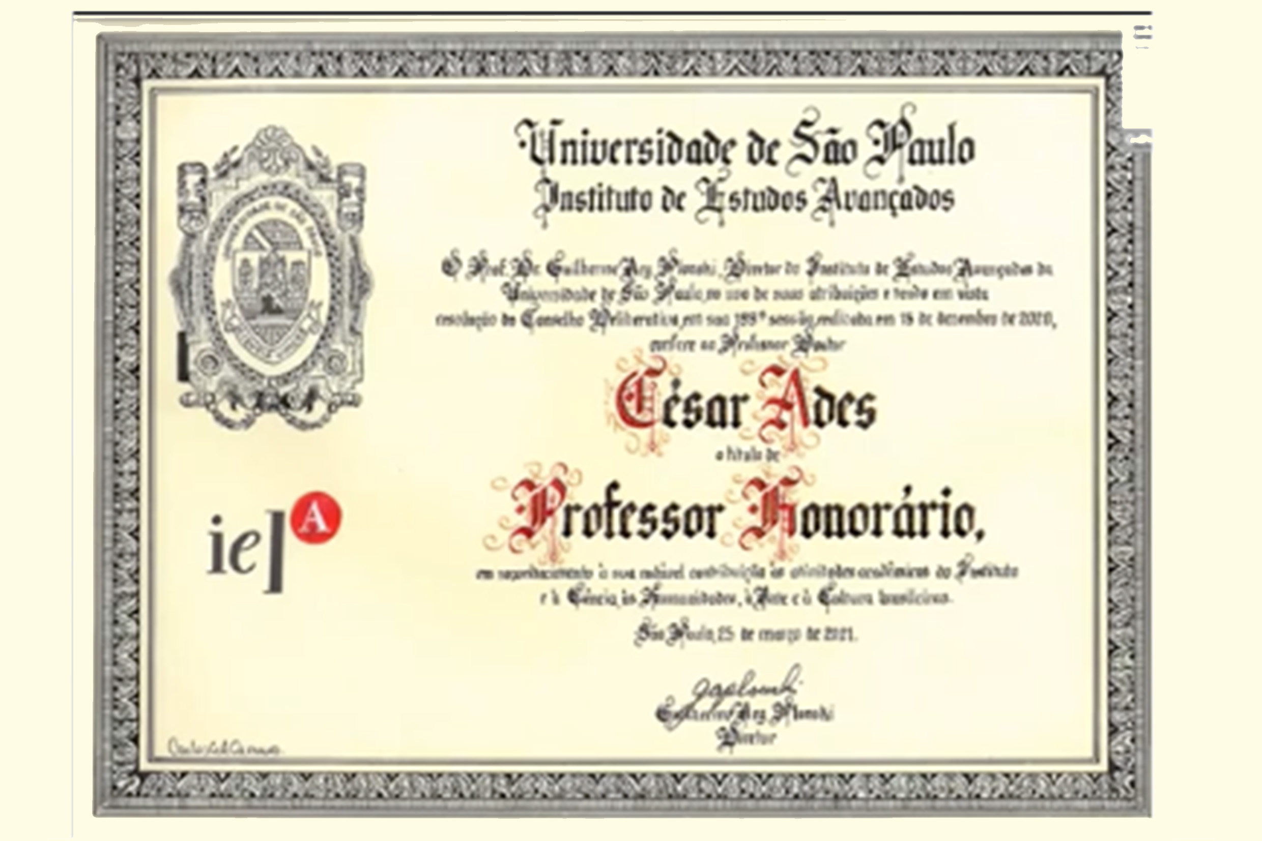 Título de Professor Honorário Cesar Ades