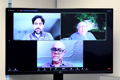 Giuliano Locosselli, Carlos Joly e José Pedro Costa, via vídeo-conferência