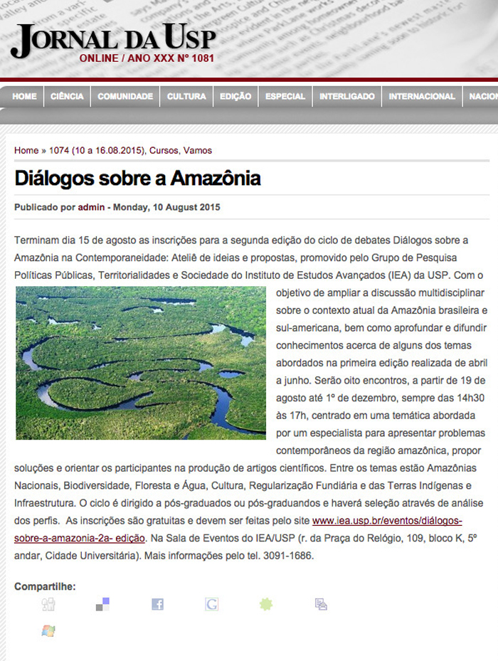 Divulgação do ciclo de debates "Diálogos sobre a Amazônia na Contemporaneidade"