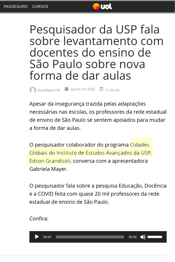 Pesquisador da USP fala sobre levantamento com docentes de São Paulo sobre nova forma de dar aulas