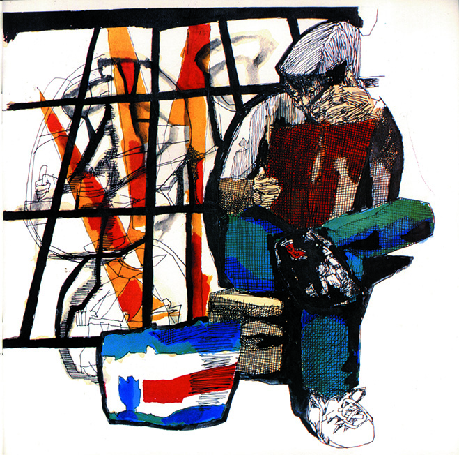 Aquarela do artista Poty sobre a vida universitária.