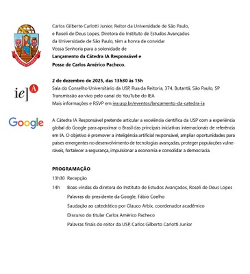 Convite lançamento Cátedra IA Responsável