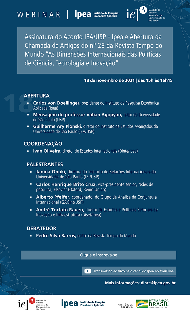 Assinatura do acordo IEA/USP - IPEA e Abertura da Chamada de artigos