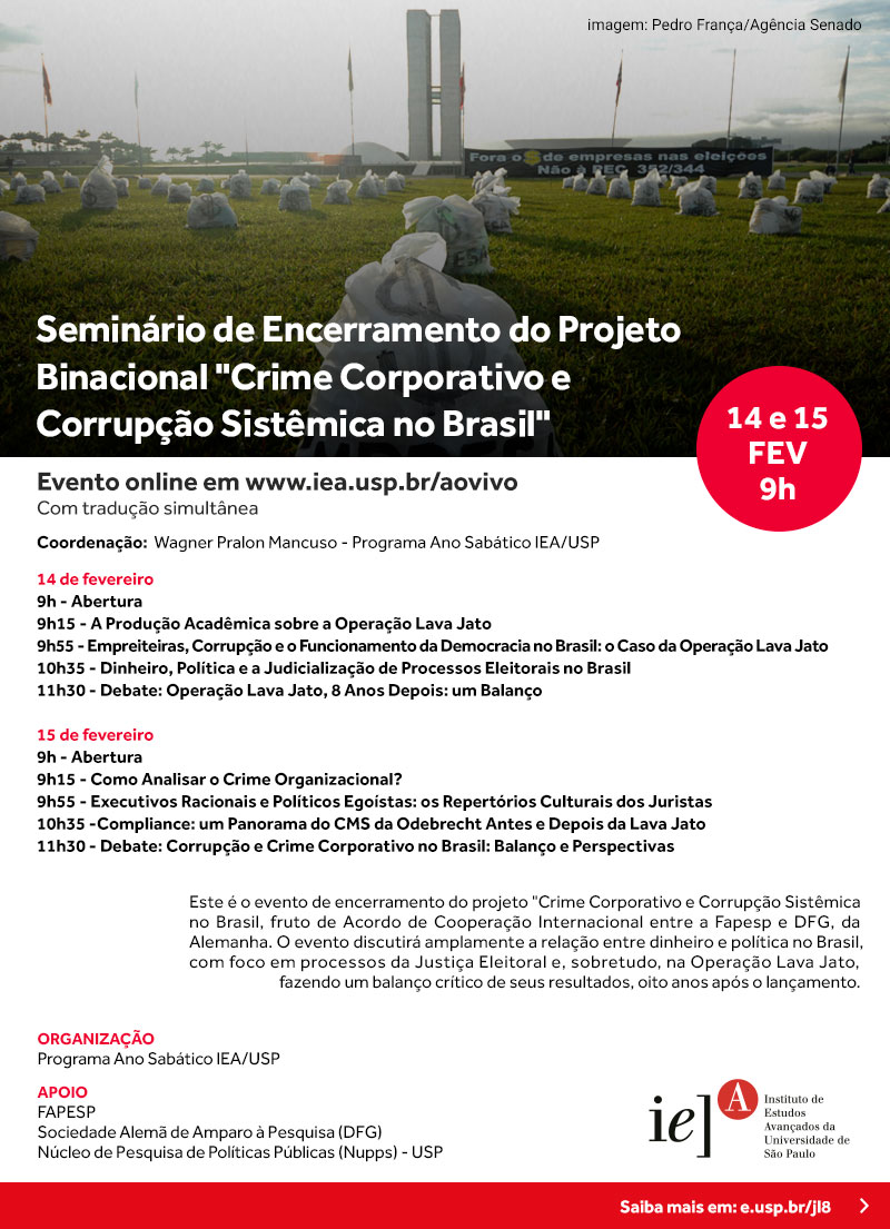 Banner Seminário de Encerramento do Projeto Binacional "Crime Corporativo e Corrupção Sistêmica no Brasil"