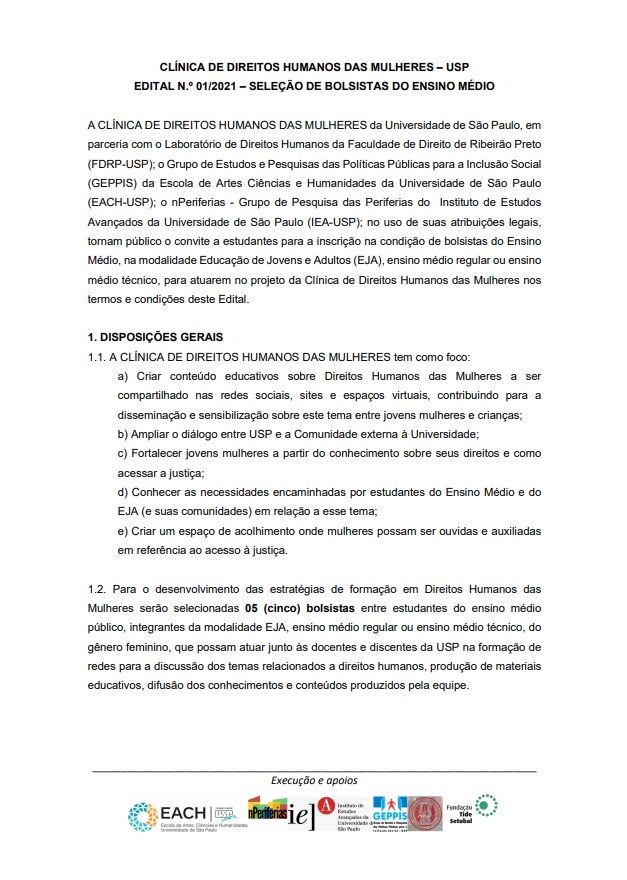 Clínica Direitos Humanos Mulheres - Edital
