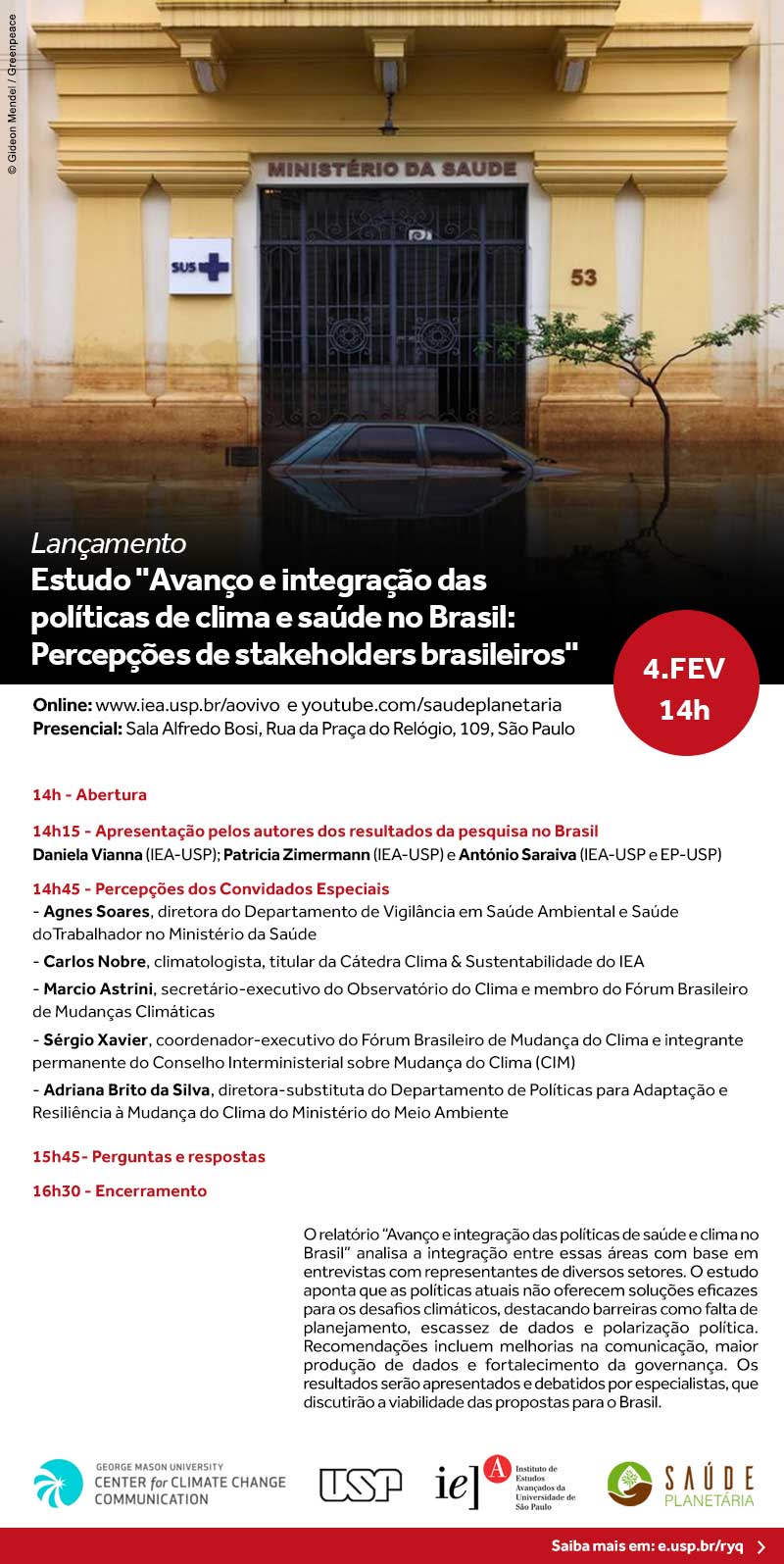 Convite - Avanço e integração das políticas de clima e saúde no Brasil