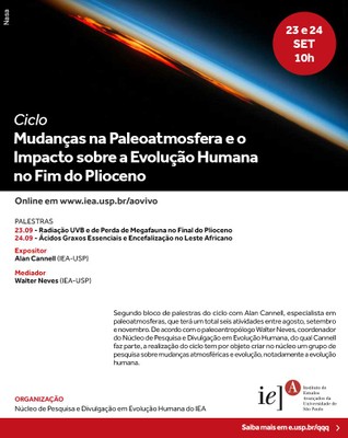 Convite - Ciclo Mudanças na Paleoatmosfera e o Impacto sobre a Evolução Humana no Fim do Plioceno