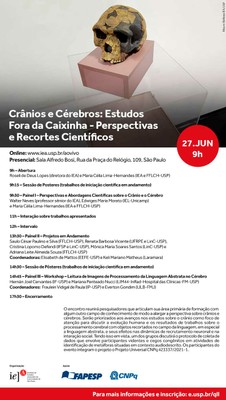 Convite do seminário "Crânios e Cérebros: Estudos Fora da Caixinha - Perspectivas e Recortes Científicos"