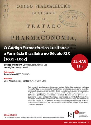 Convite O Código Farmacêutico Lusitano e a Farmácia Brasileira no Século XIX