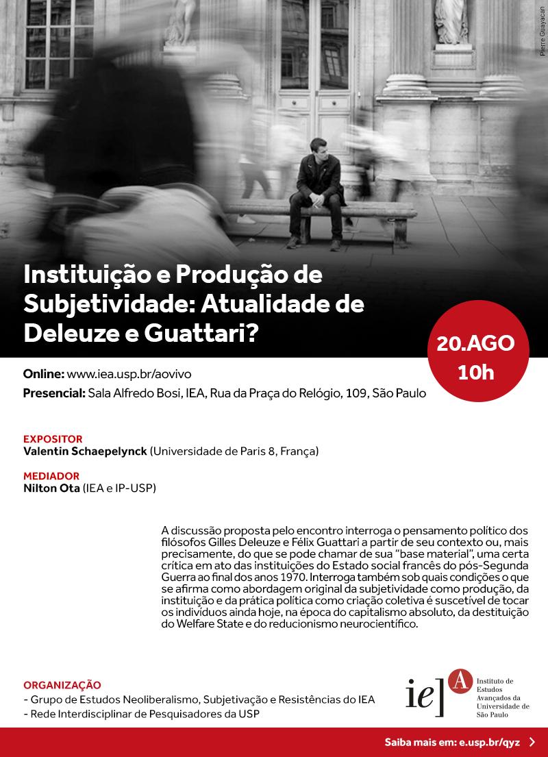 Convite para o evento "Instituição e Produção de Subjetividade: Atualidade de Deleuze e Guattari"