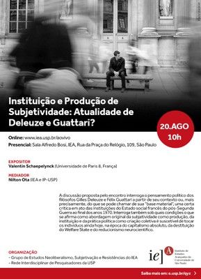 Convite para o evento "Instituição e Produção de Subjetividade: Atualidade de Deleuze e Guattari"