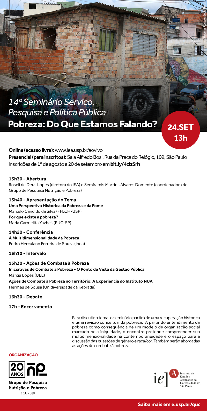 Convite para o seminário "Pobreza: Do Que Estamos Falando?"
