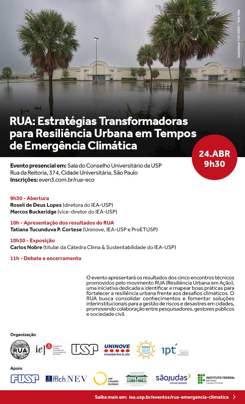 Convite RUA Estratégias Transformadoras para Resiliência Urbana em Tempos de Emergência Climática