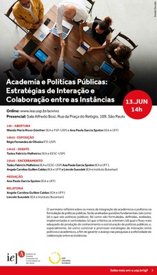 Convite: Seminário "Academia e Políticas Públicas: Estratégias de Interação e Colaboração entre as Instâncias" 