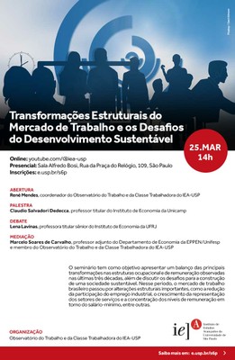 Convite Transformações Estruturais do Mercado de Trabalho e os Desafios do Desenvolvimento Sustentável