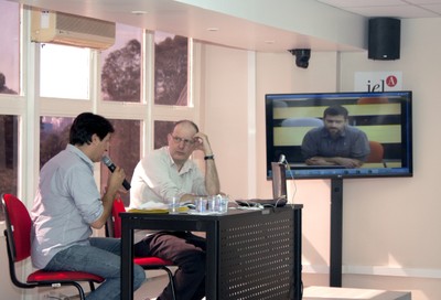 Rodolfo Puttini, Maurício de Carvalho Ramos e Nicolas Lechopier via teleconferência