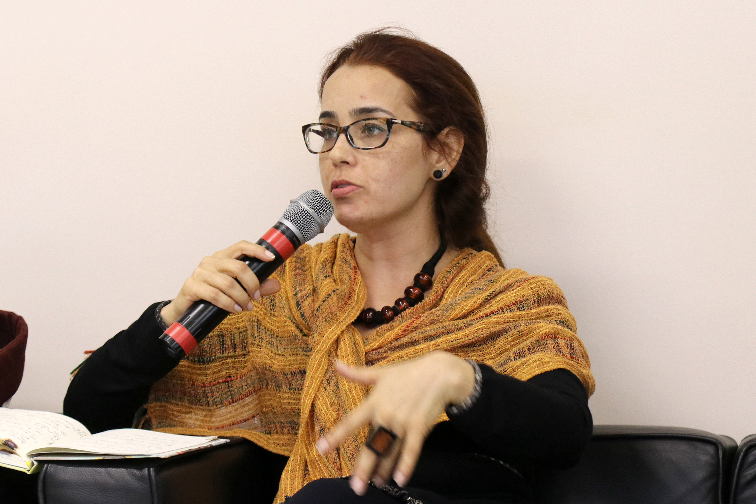 Alessandra Lopes Camargo faz perguntas ao expositor