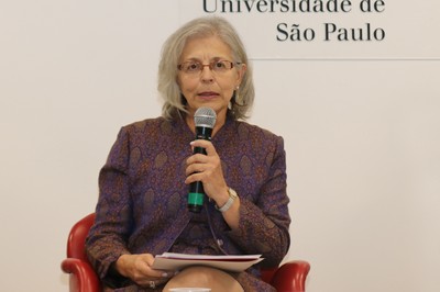 Neli Aparecida de Mello-Théry abre o evento e explica a dinâmica do debate
