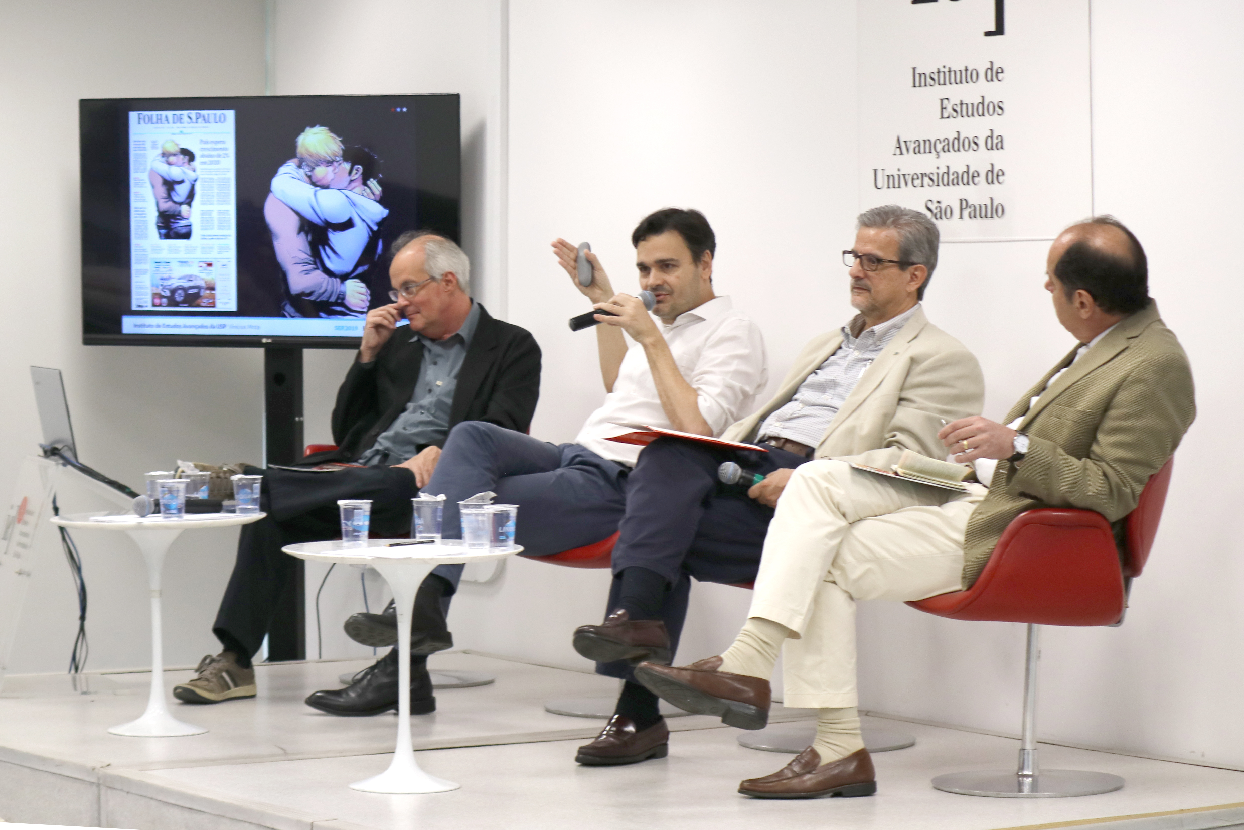 João Gabriel de Lima, Vinicius Mota, Luiz Roberto Serrano e Eugênio Bucci