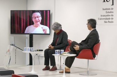 Márcio Seligmann-Silva, (via Skype), Maria Cristina Vicentin e Paulo Endo