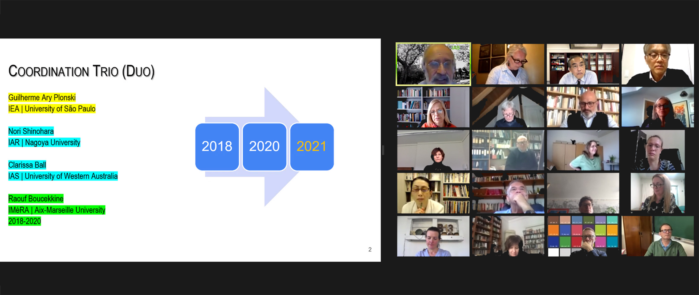 Professor Guilherme Ary Plonski, diretor do IEA e coordenador da rede UBIAS de 2018 a 2021, apresenta o relatório da coordenação para o período