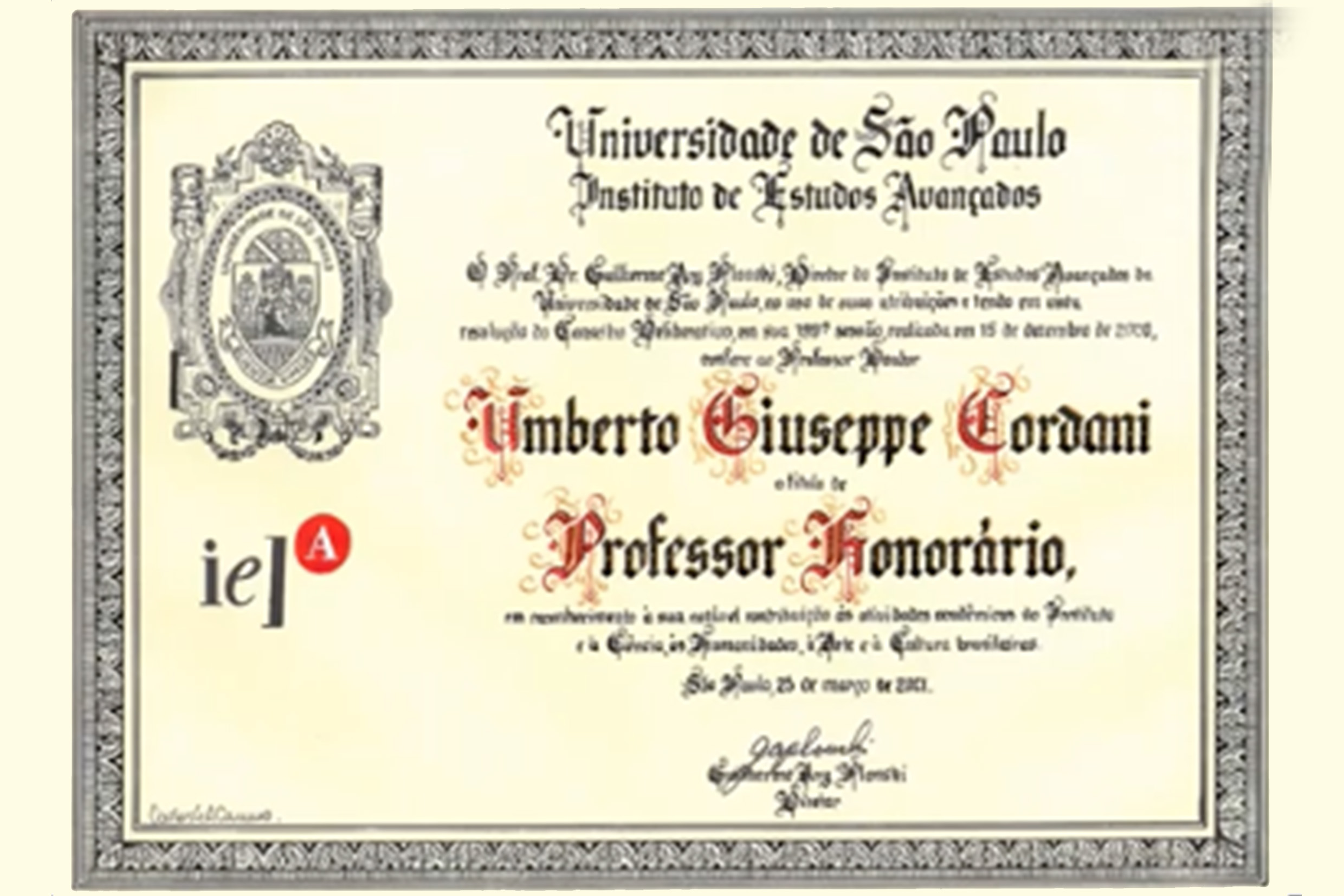 Título de Professor Honorário Umberto Cordani