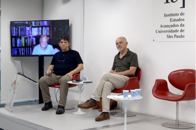 Gildo Magalhães dos Santos, via vídeo-conferência, Paulo Araujo e Fernando Landgraf 