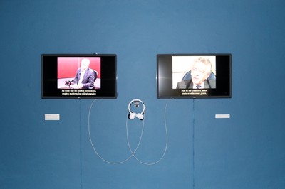 Detalhe da Exposição Alfredo Bosi: vídeos com entrevista ao "Roda Viva" e depoimento a ABL