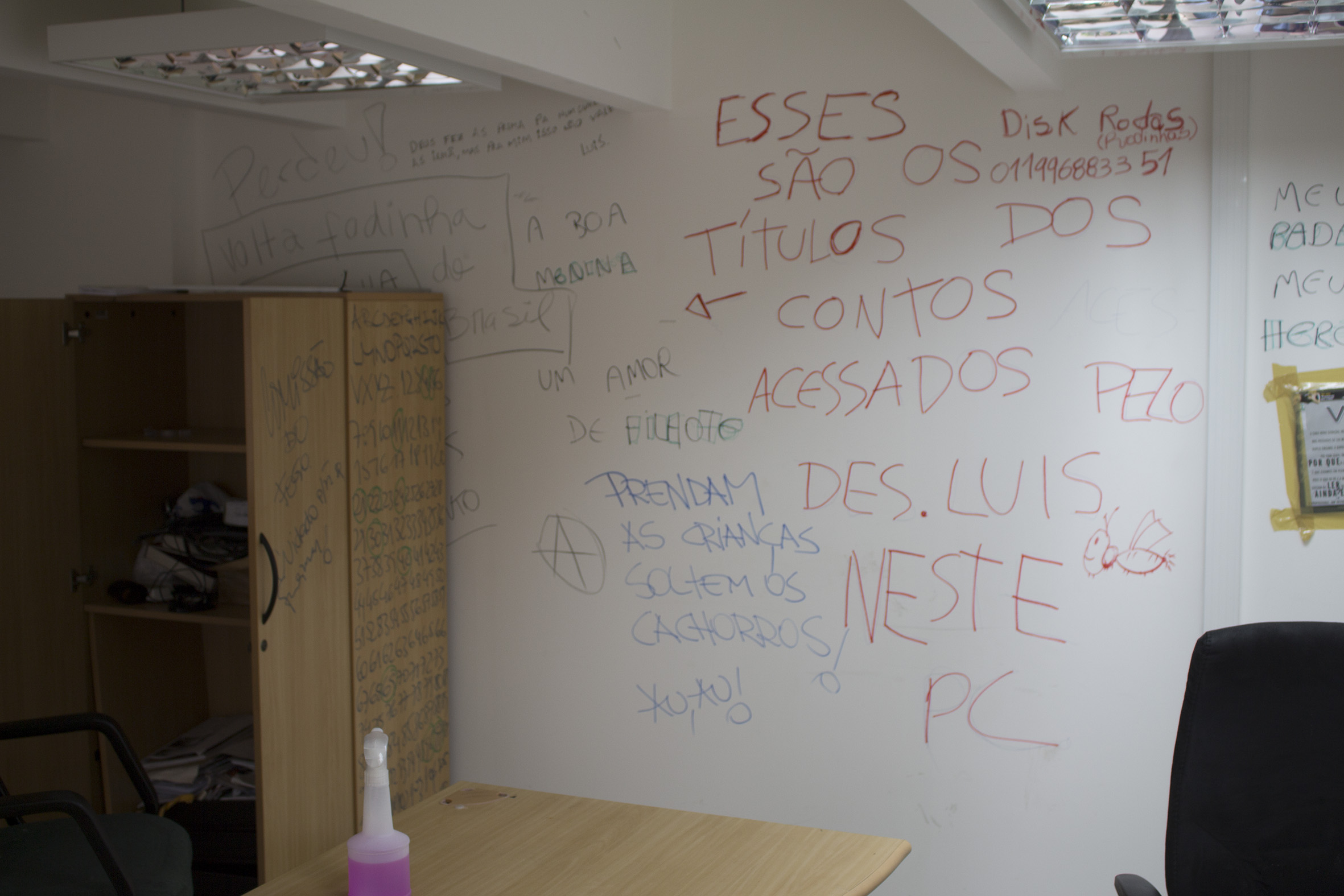 Detalhes da Pichação em Armário e Paredes de Sala na Reitoria