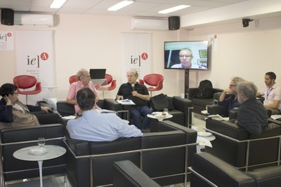 Regina Pekelmann Markus, Martin Grossmann, Renato Janine Ribeiro, Marcelo Knobel (via vídeo conferência), Leopold Nosek, Rafael Borsanelli, Massimo Canevacci e José Eduardo Krieger