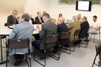 À Partir da esquerda, Reitor Vahan Agopyan, José Roberto Castilho Piqueira, Antonio Mauro Saraiva, Martin Grossmann, Fernanda Rezende, Paulo Saldiva e Rafael Borsanelli