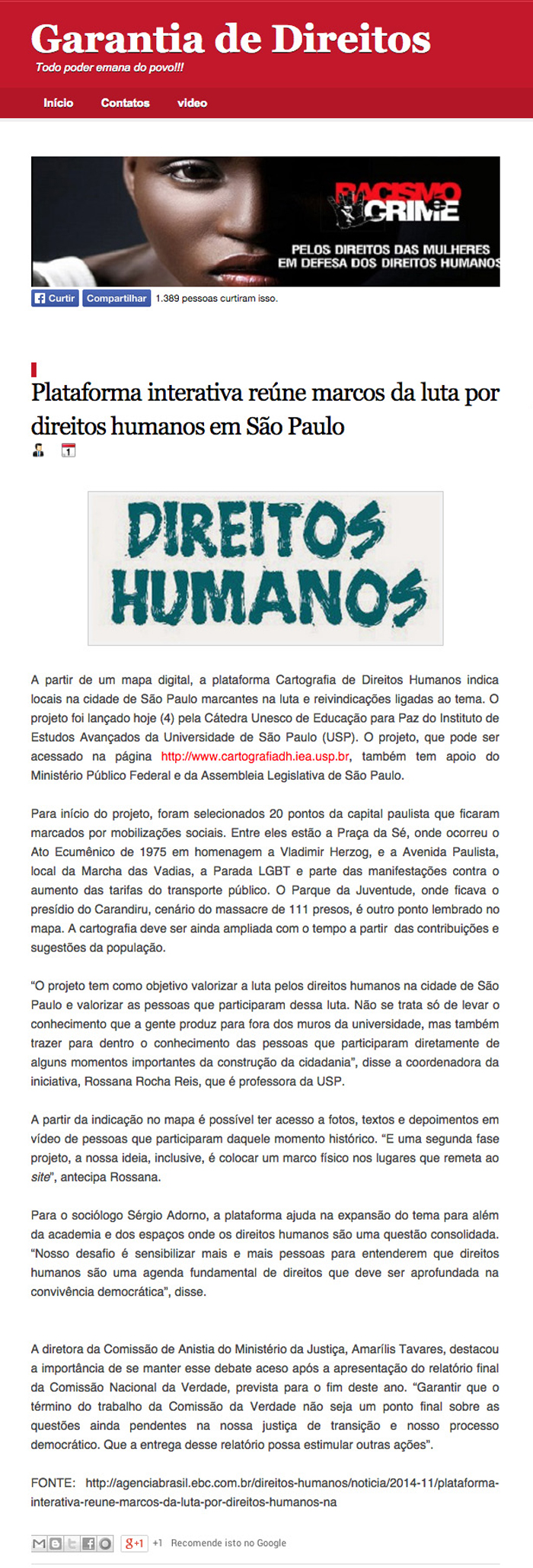 Notícias sobre a Cartografia dos Direitos Humanos