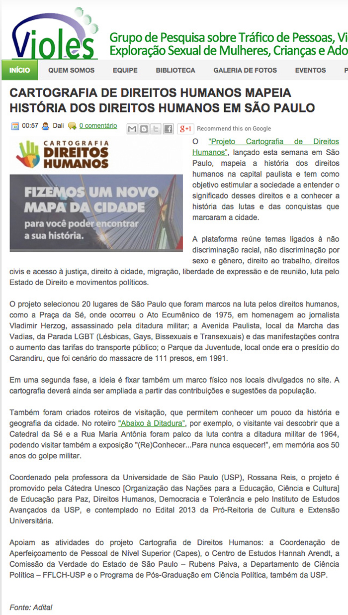 Notícias sobre a Cartografia dos Direitos Humanos