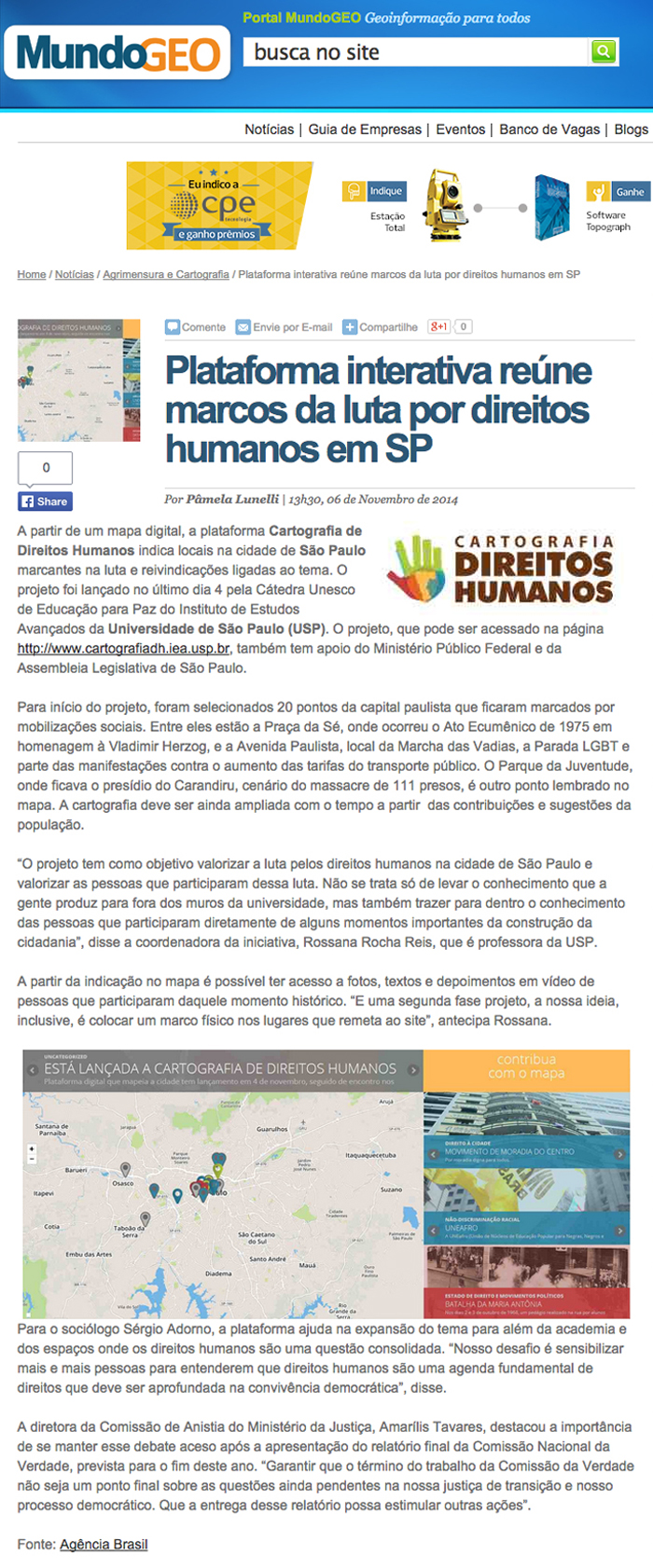 Notícias sobre a Cartografia dos Direitos Humanos