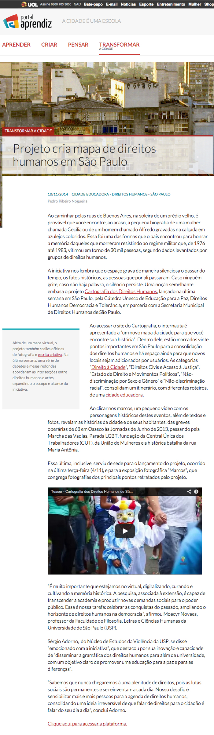 Notícias sobre a Cartografia dos Direitos Humanos