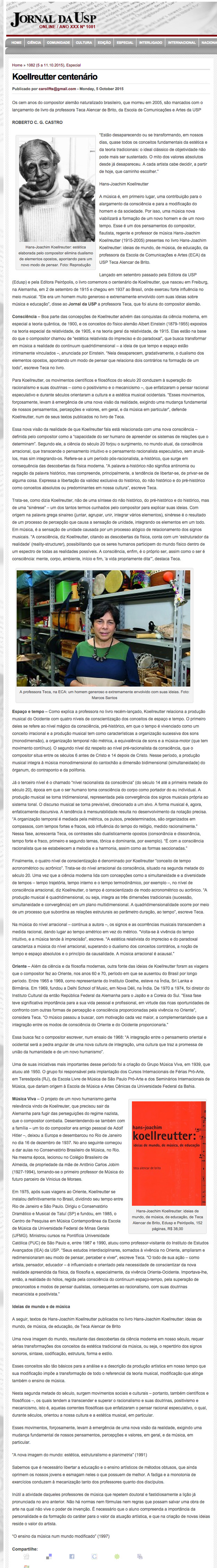 Centenário Koellreutter, ex-professor visitante do IEA 