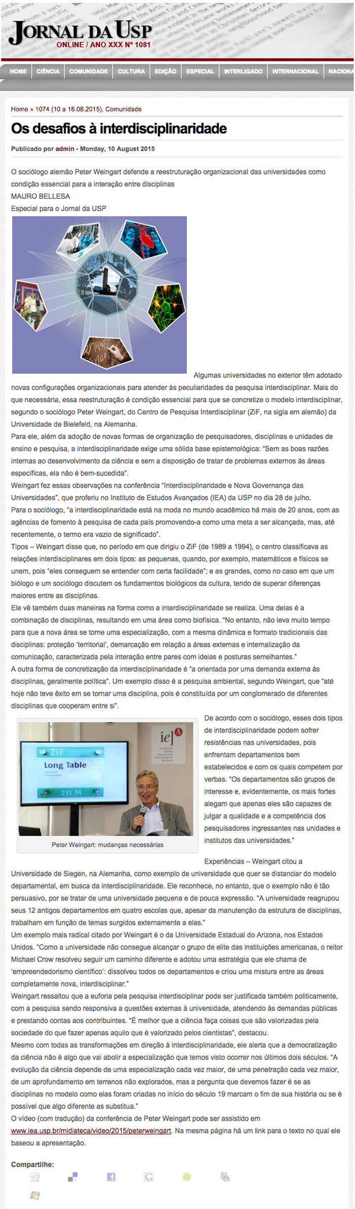 Interdisciplinaridade e a Nova Governança das Universidades - Peter Weingart 