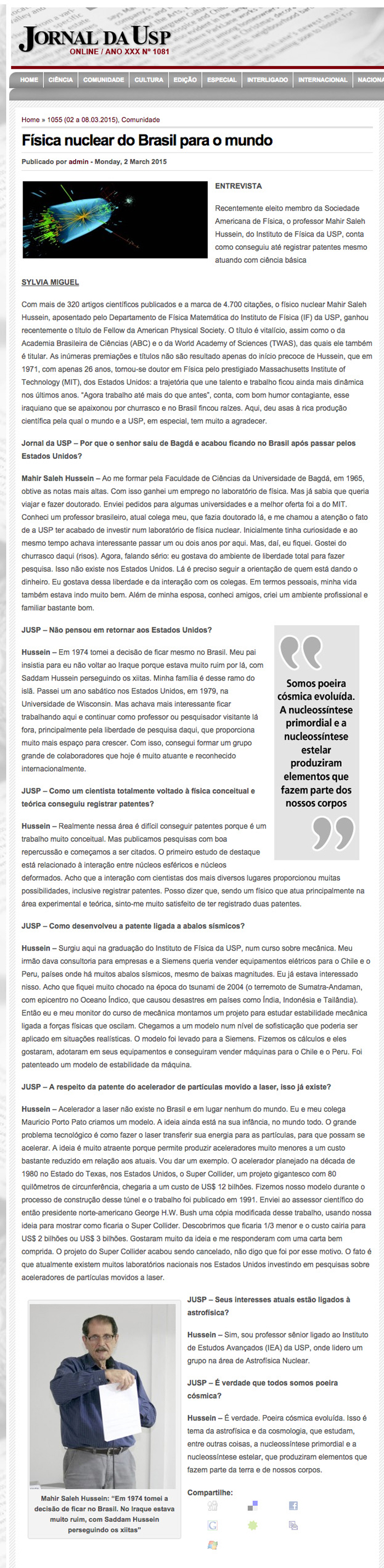 Entrevista Mahir Saleh Hussein, professor sênior do IEA 