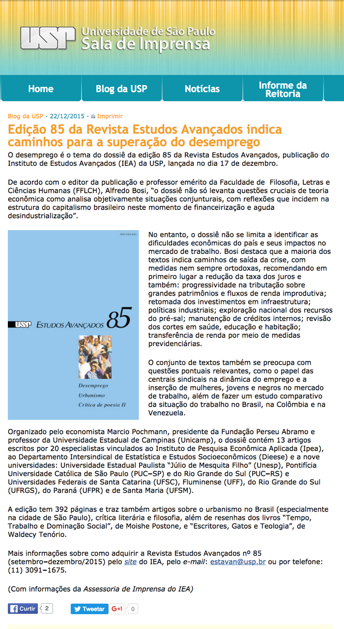 Revista Estudos Avançados - Edição nº 85