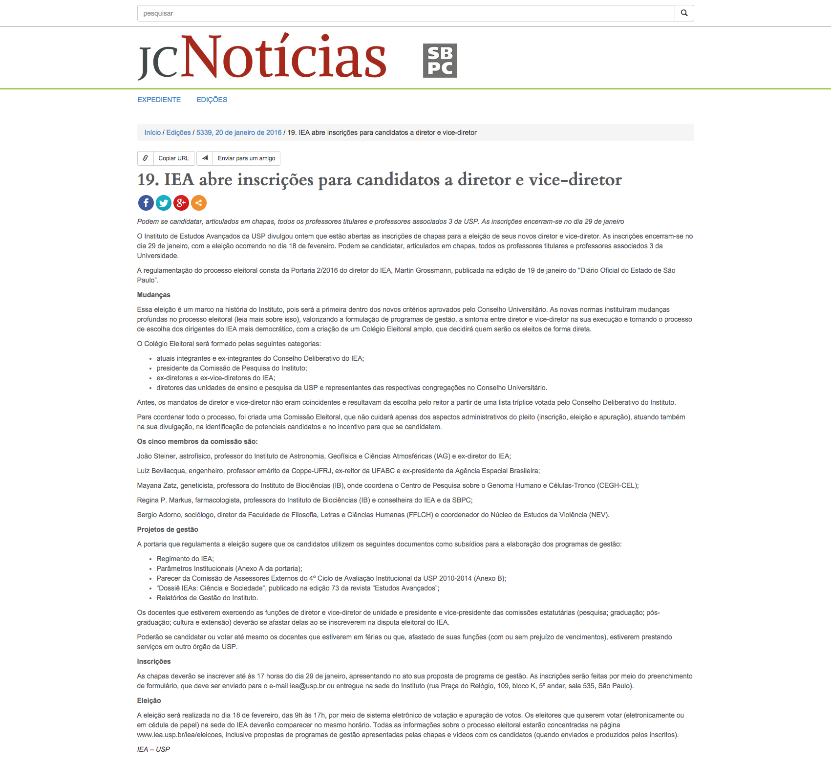 IEA abre inscriçõs para candidatos a diretor e vice-diretor