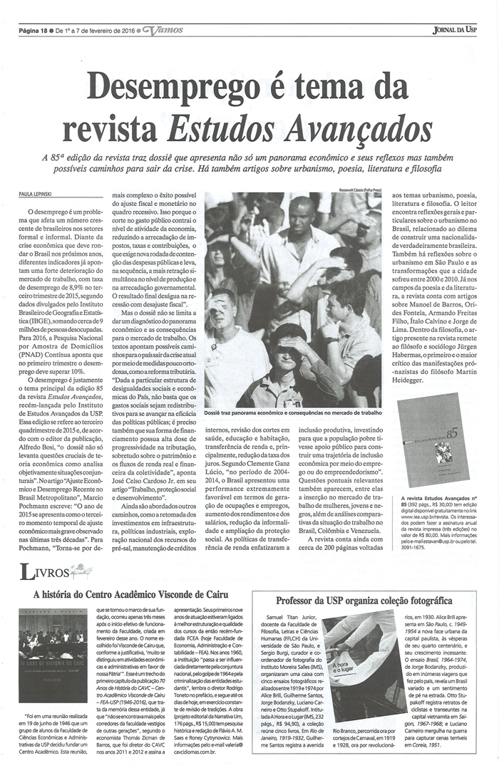 Revista Estudos Avançados N. 85 - Desemprego