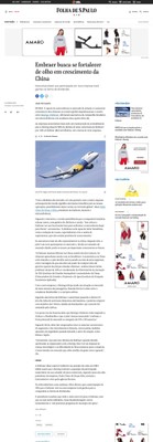 Embraer busca se fortalecer de olho em crescimento da China