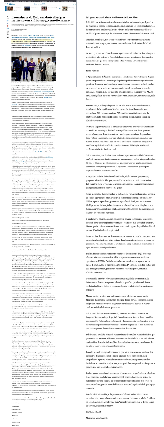 Encontro de ex-ministros do Meio Ambiente
