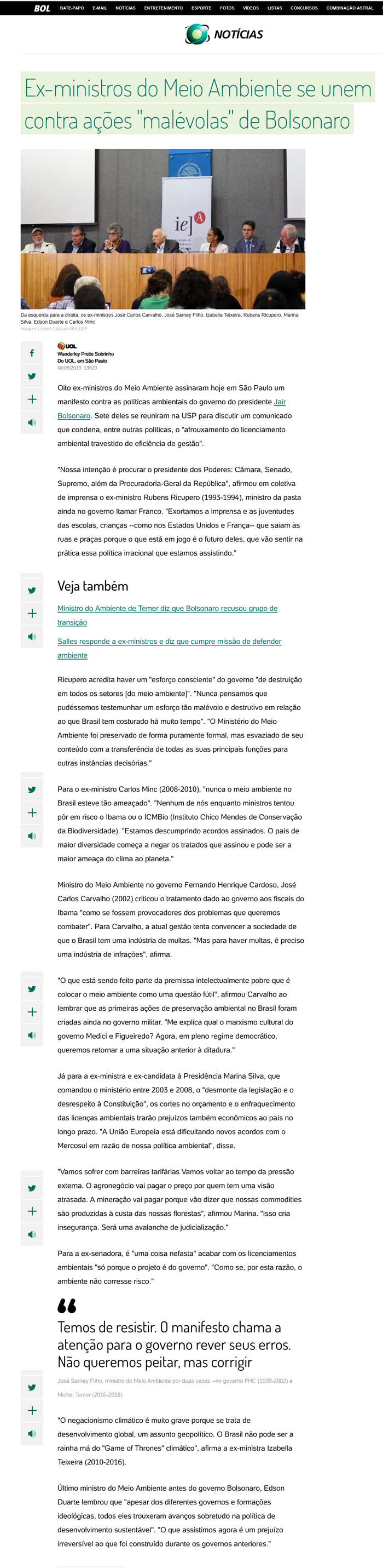 Encontro de ex-ministros do Meio Ambiente