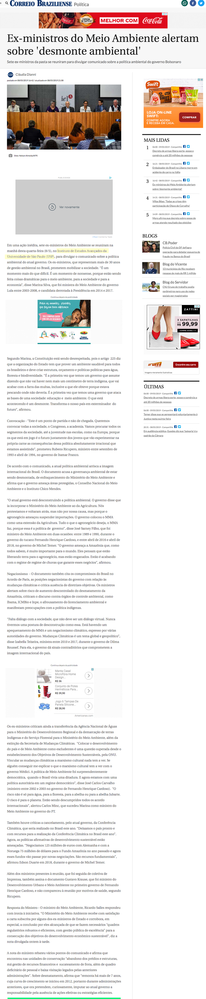 Encontro de ex-ministros do Meio Ambiente
