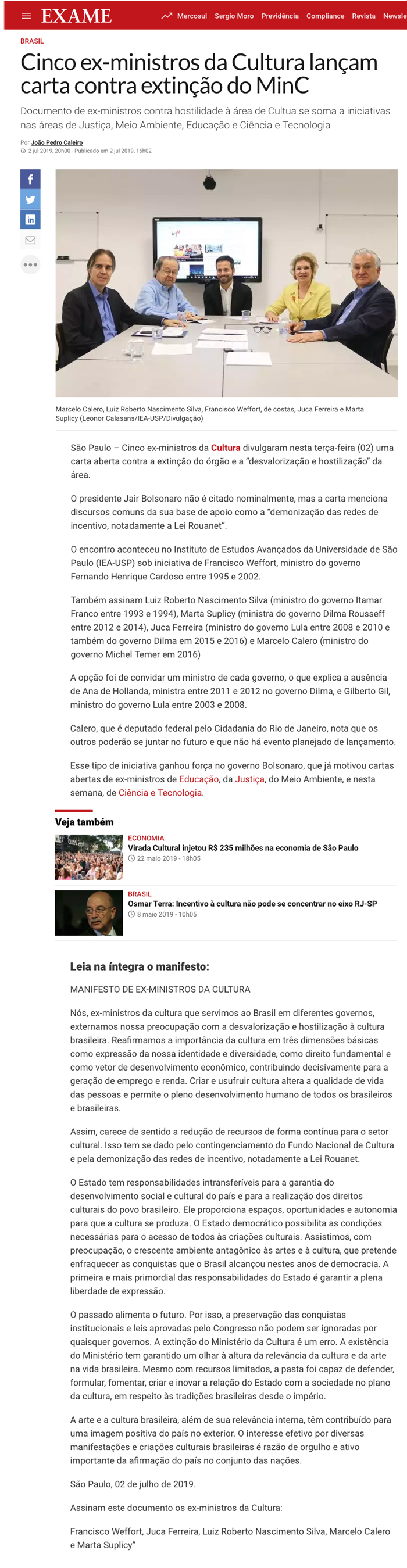 Encontro de ex-ministros da Cultura